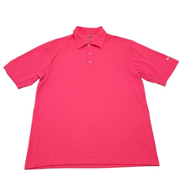 Nike Mens M Pink Short Sleeve Performance Preppy Collared Button Polo Golf Shirt - Picture 1 of 9